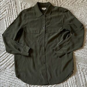 Ag Adriano Goldschmied Olive Green Button-Up silk Shirt